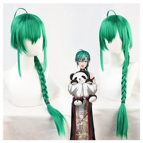 Vtuber Youtuber Hololive Cosplay Ryushen Heat Resistant Synthetic Green Hair Wig for Halloween Fancy Stage Performance Props