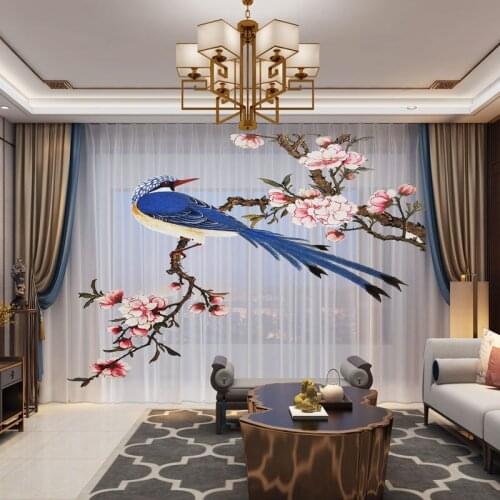 Floral Birds 3D Customized Photo Curtains Drape Panel Sheer Tulle 3D Window Curtains For Living Room Door Kitchen Bedroom