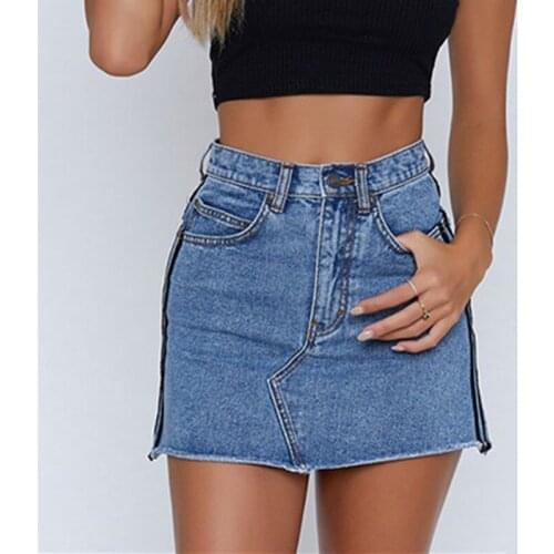 LOGAMI High Waist Patchwork A Line Denim Skirts Womens Spring Summer Sexy Mini Skirt Women Casual Jeans Skirts Streetwear