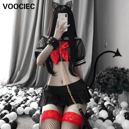 Women Halloween Student Role Play Miniskirt Hot Erotic Uniform Cheerleader Cosplay Schoolgirl Lingerie School Girl Sexy Costumes