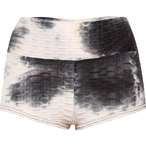 Women Summer Sports Shorts Tie-Dye Honeycomb Shape High-Waist Stretchable Ripped Training Sport Short Pants for Ladies