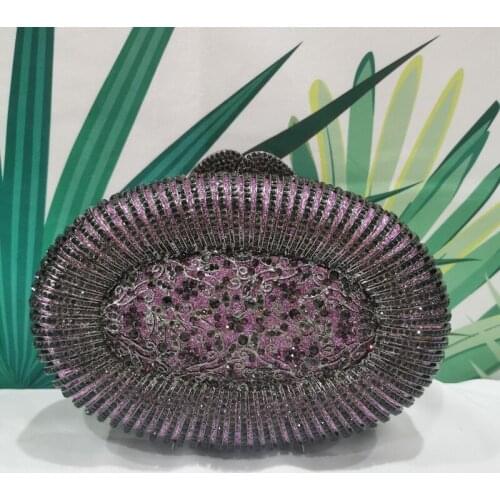 Purple Color Ladies Prom Diamond Metal Evening Clutches Wallets Wedding Party Bridal Crystal Womens Elegant Handbags and Purses