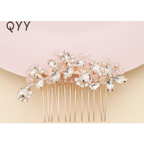 QYY Newest Hair Clips Crystal Silver Color Wedding Hair Ornaments Alloy Bridal Hair Comb Headpieces for Women Hairpins Clips