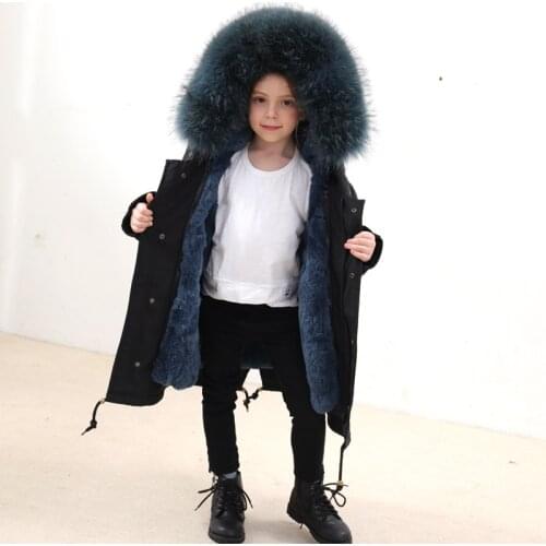 Winter Kids Girl Boys Thick Warm Real Natural Rex Rabbit Fur Liner Jacket Kids Hooded Coat Children Parkas Outerwear