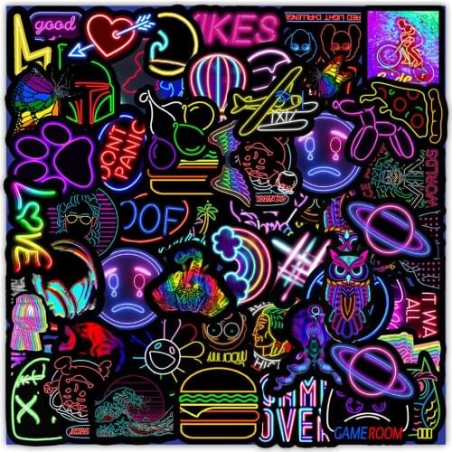 10/30/50PCS Cool Neon Light Graffiti Stickers Aesthetic Bike Phone Skateboard DIY Guitar Motorcycle Anime Sticker Decal Kid Toy