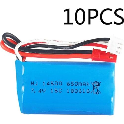 10PCS 7.4V 650mAH 2S 14500 Lipo Battery JST Plug For Syma F1 BR6802 RC helicopter 7014 RC Boat 7.4V 15C toys battery accessories