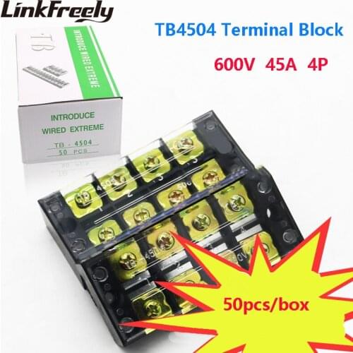 TB4504 10pcs Dual Row Screw Terminal Block Strip 4P 45A /600V Electric Wire Connector Terminal Fast Crimp TB 15A 25A Terminals