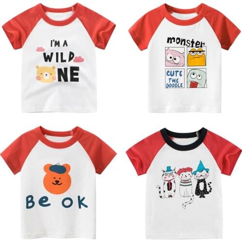 2020 Girls Kids Boys T Shirt Cartoon Print Short Sleeve Baby T-shirts Tops White And Red Children T-shirt for Boys Clothes