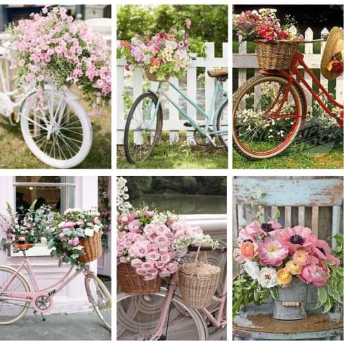 Diamond Painting 5D Bicycle Flower Full Square Diamond Embroidery Sales Scenery Rhinestone Art Cross Stitch Home Decor Hand Gfit