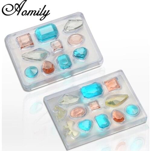 Aomily DIY Handmade Jewelry Mold Necklace Eardrop Gemstones Fondant Cake Chocolate Mould Container Crystal Drop Resin Soap Molds