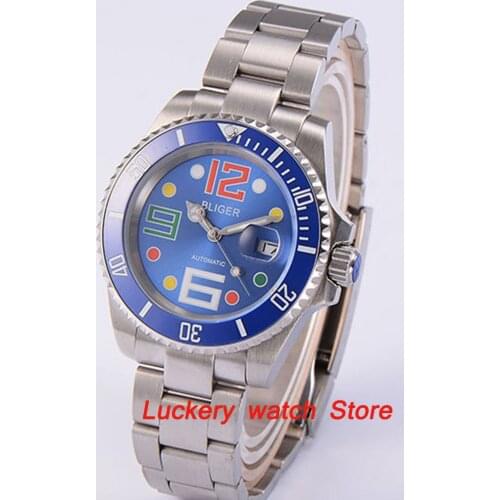 Bliger 40mm blue dial luminous saphire glass;blue Ceramic Bezel SUB Automatic movement mens watch-BA24