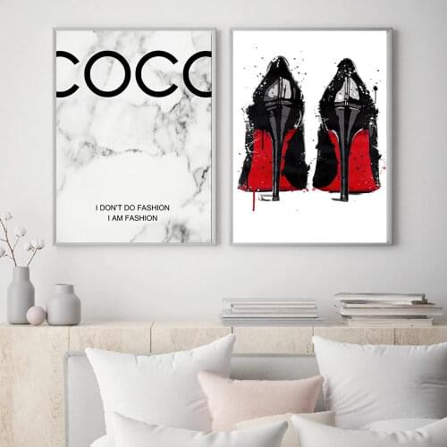 Black And Red High-heeled Shoes Painting Luxury Posters And Prints Red High Heels Wall Art Canvas For Living Room Decor No Frame