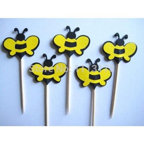 Cheap Bumble Bees Party Picks - Cupcake Toppers - Toothpicks - Food Picks wedding baby shower birthday party favors