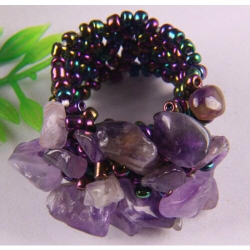 Handmade Elastic Purple Crystal Bead Finger Ring Stretch Size 8-9 X009