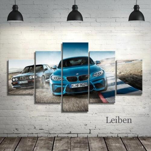 Field Racing Competition Canvas Painting Blue Car Hd Photography Pictures 5Pcs Art Posters and Prints Home Decoration Boy Room