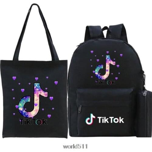 3 Pcs Canvas Teenagers School Backpack Tik Tok Boys Schoolbag for Teenager Girl Student Book Bag Girls Satchel Female Schoolbag