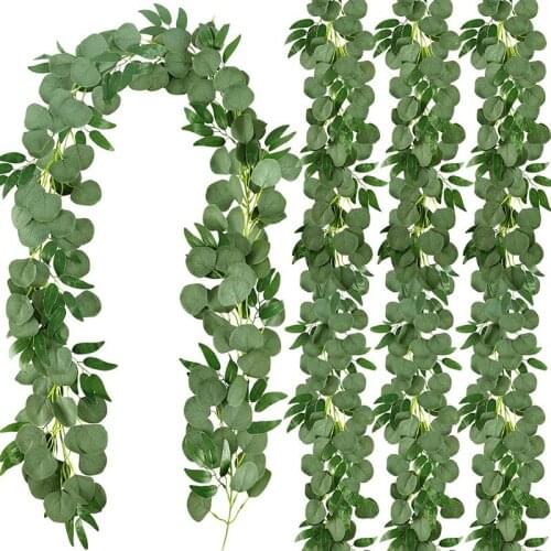4 Packs 6.5 Feet Artificial Silver Dollar Eucalyptus Garland With Willow Vines Twigs Leaves, Greenery Garland