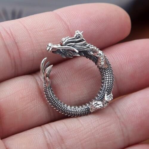 S925 wholesale sterling silver jewelry handmade Vintage Silver Dragon domineering personality personality ring opening