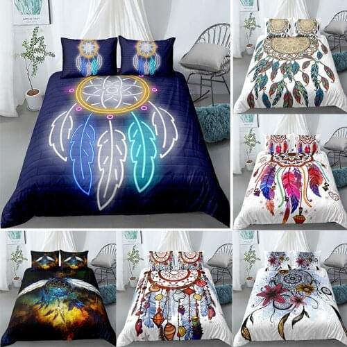 Dream-catcher Print Bedding Set Colorful Feather Duvet Cover Pillowcase Single Twin Full King Queen Size Bed Bedlinen