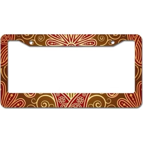 Peceeta Flowers Pattern Red License Plate Frame 2 Holes 1 Frame Matte Aluminum Unisex-Adult Cut Inlaid Standard License Plate