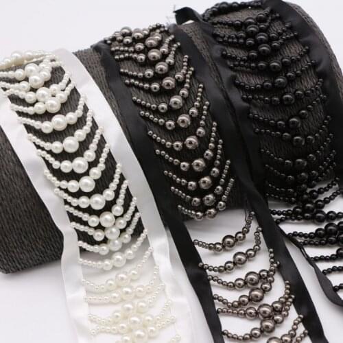 1 yards Black White Pearl Handmade Beaded Lace Ribbon for Diy Craft Bag Clothing Accessories Decoration Trims