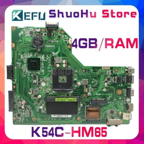 KEFU K54C Motherboard For ASUS HM65 K54C X54C Laptop Motherboard Tested REV2.1 4GB/RAM 100% work original Mainboard