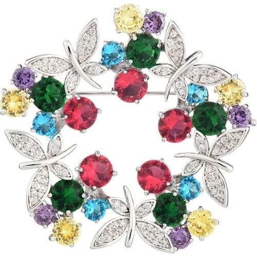 Copper Micro Inlaid Zircon Butterfly Wreath CZ Brooch All-match Clothing Delicate Jewelry Accessories Korean Trend Creative Gift