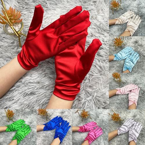Lovely Elastic Girl Etiquette Performance Gloves Satin Pearl Flower Lace Bow Gloves Short Children Princess Dance Glove