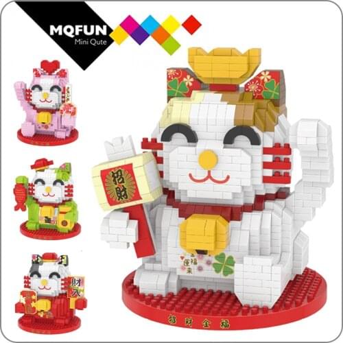 DR.STAR Chinese Lucky Fortune Cat Money Abacus Vat Animal 3D Model DIY Diamond Mini Building Small Blocks Brick Toy for Children