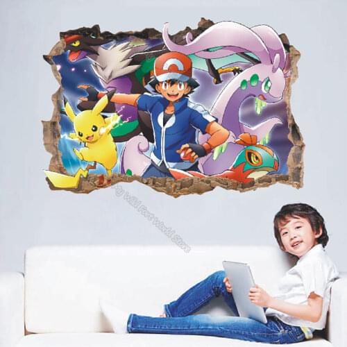 Pokemon Wall Stickers Pikachu Ash Ketchum Removable PVC Stickers Kawaii Cartoon Wall Decoration Art Decal Children Bedroom Decor