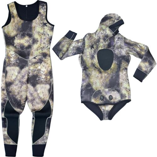 Neoprene Man Wetsuit 5mm Full Body Camouflage Spearfishing Wetsuits 2-pieces Triathlon Thicker Diving Suit Roupa De Mergulho