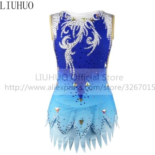 LIUHUO Figure Skating Dress Womens Girls' Ice Performance Rhythmic Gymnastics Competition Multicolor Leotard Blue Sleeveless