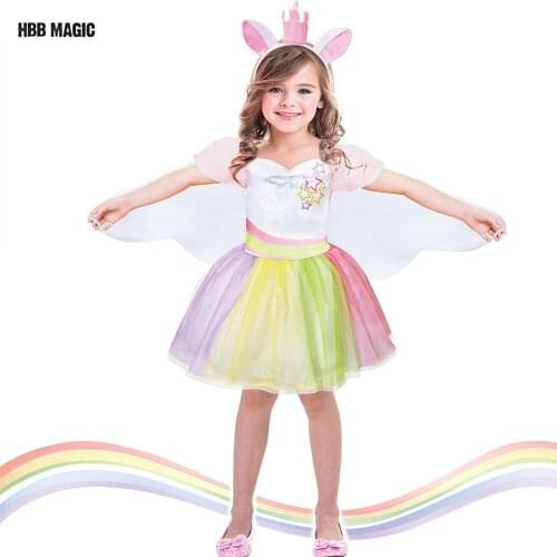 Creative Dress Up As Dance Unicorn Tutu Dress Kids Cosplay Magical Fairy Wings Costumes Cute Girl Rainbow Party Princess Dress