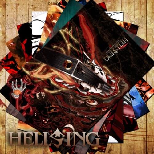 10 PCS/LOT Anime HELLSING Poster Postcart Toy Alucard Victoria Seras Integra Anderson Stickers 10 Comic Wall Pictures Gift Card