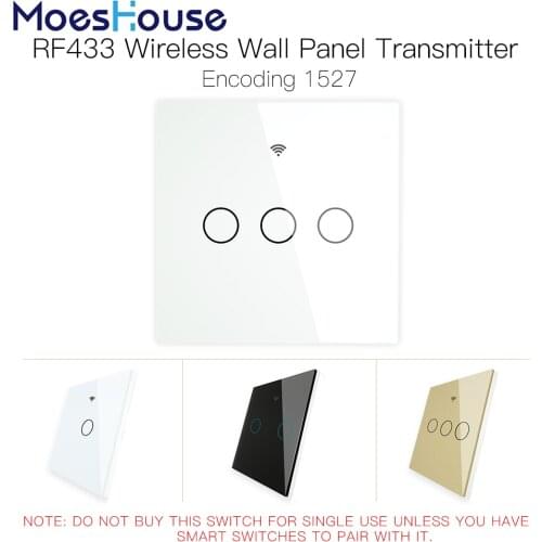 RF433 MHz Wireless Wall Glass Panel Transmitter Switch Remote Controller Work with WiFi Smart Control Sticky Switch Receiver