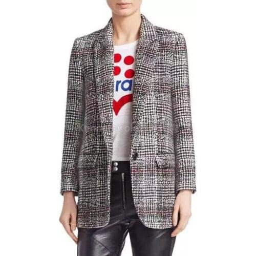 2021 Contrast Check Wool Suit Thick Coat Women