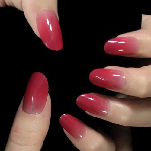 LightCoral Ombre Artificial False Nails Sleek UV Gel Acrylic Nail Oval Medium Color Tips with Gluetabs 24pcs