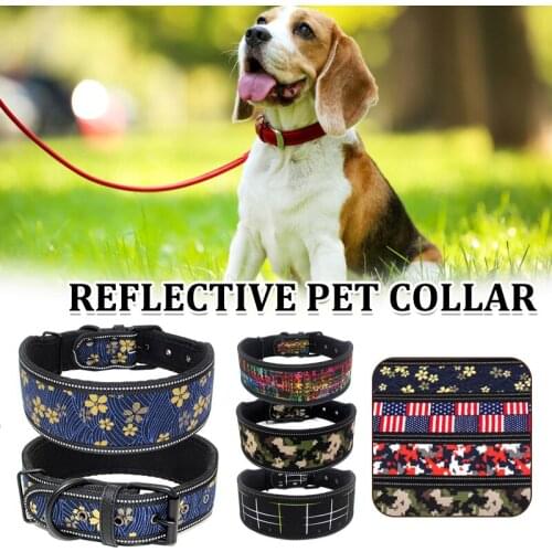 Comfortable Breathable Dog Collar Waterproof High-Gloss Reflective Dog Collar Adjustable Buckle for Medium and Large Dog MUMR999