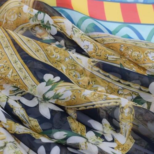 Jasmine windmills Sicily vacation wind digital painting chiffon fabric for summer dress telas tissu tecido shabby chic tissus