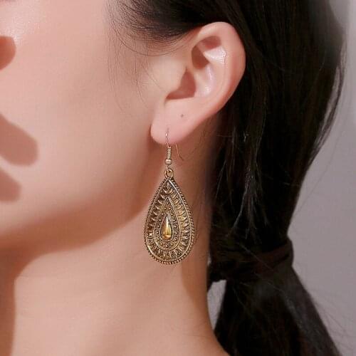 Retro Metal Waterdrop Peacock Carving Pattern Golden Silver Plated Dangle Earrings & Drop Earrings for Women