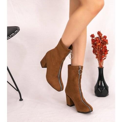 Tonar Arvi Tan Suede High-Heeled Women 'S Boots Zipper New Season Cool and Casual Trend Fashion
