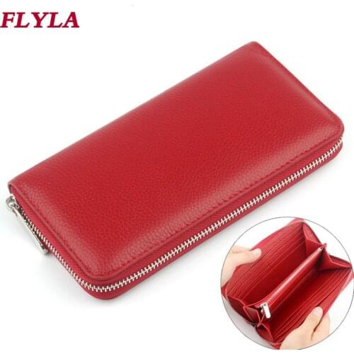 Genuine Leather Women Wallet Large Capacity Men Leather Clutch Bag Fashion Long Standard Zipper Wallet Money Bag