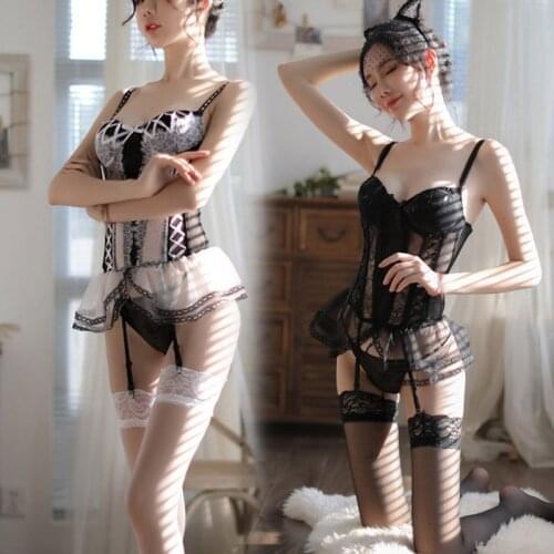 Women Cosplay Uniform Lovely Cat Girl Suit with Steel Ring Cotton Pad Corset Garter Set Sweet Temptation Nightwear SN-Ho