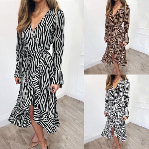 Spring Sexy V-Neck Tiger Print Long Sleeve Chiffon Dress Elegant Vestidos Women Clothes Vestidos De Fiesta Dress Office Lady