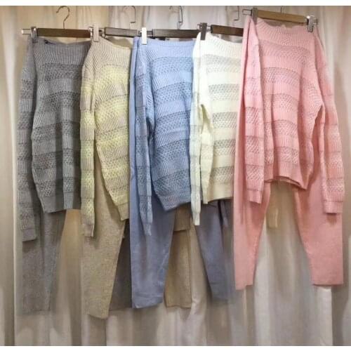 Fashion brand Winter Woolen and Cashmere Knitted warm Suit hollow cut Sweater + Mink Cashmere Trousers Leisure Two-piece wj1295