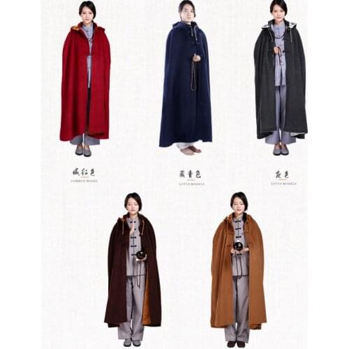 Unisex kids&Adult Winter warm zen cape shaolin monks lay meditation cloak buddhist buddha clothing shaolin kung fu suits black