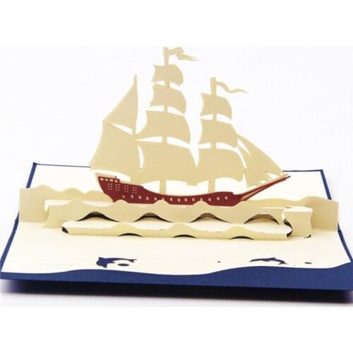 10pcs/lot Handmade Kirigami & Origami 3D Cards/Pop UP Card Creative Sailing Boat Cubic Wedding Invitations