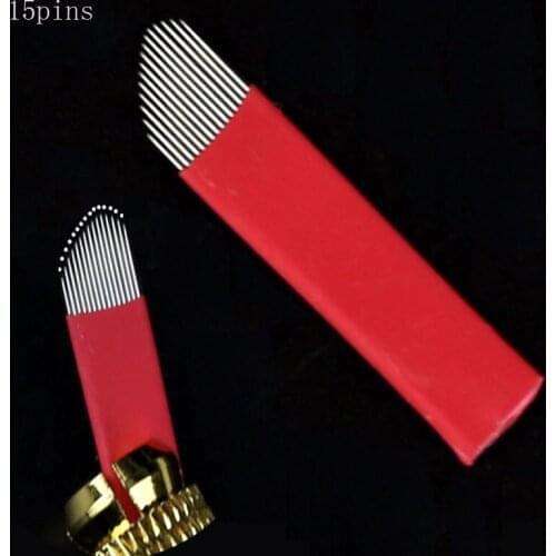 100pcs Double Row Needles Manual Pen Blades 15 Pins Microblading Permanent Makeup Eyebrow Tattoo 3D Embroidery