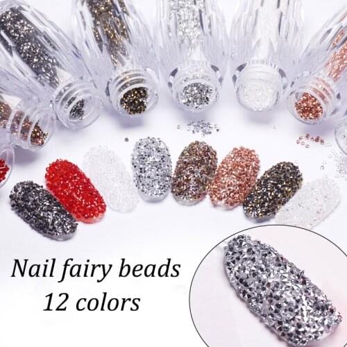 12 Colors Nail Art Caviar Beads White AB Micro Rhinestones 3D Crystal Glitter Tiny Beads Nail DIY Manicure Accessories Tool