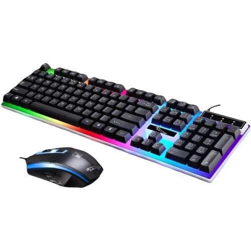 2Pcs Ergonomic LED Backlight Wired Gaming Wrist Rest Keyboard Gaming Mouse Set